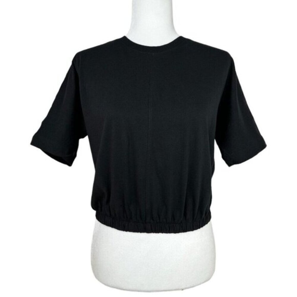 Everlane Organic Cotton Bubble Tee Black Short Sleeve Elastic‎ Hem XS NEW Womens